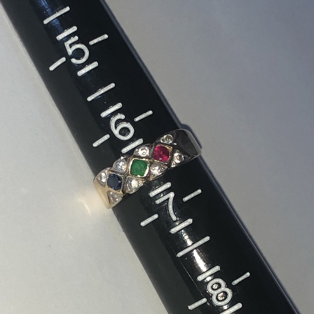 Solid 14k Yellow Gold Red Ruby Blue Sapphire Gree… - image 8